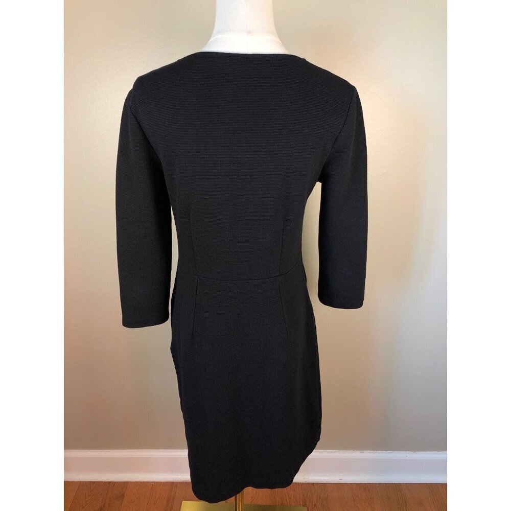 Boden Bronte Ottoman V-Neck 3/4 Sleeve Black Shift Dress Size 6R - Picture 3 of 9